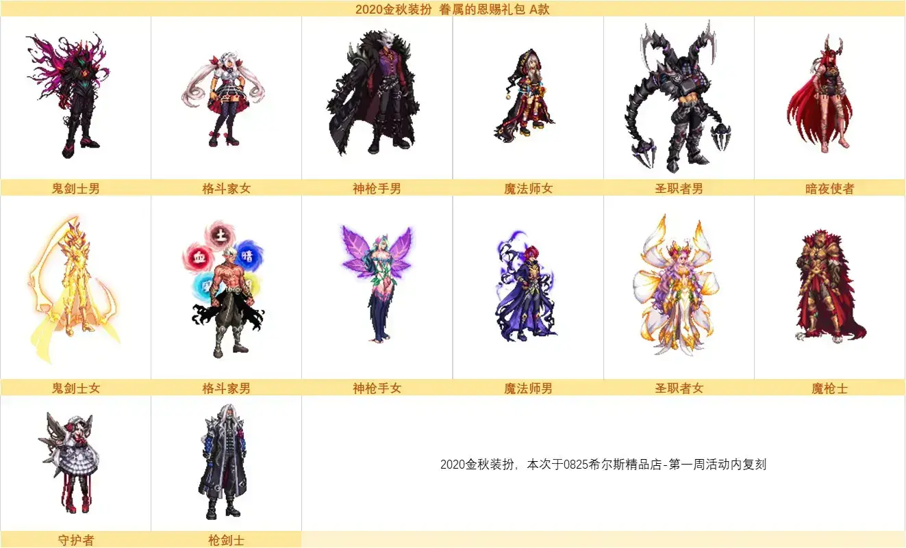 dnf2020金秋礼包时装外观(地下城周年庆时装)