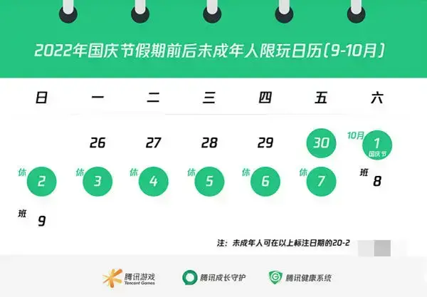 王者荣耀2022国庆未成年人游戏时间表
