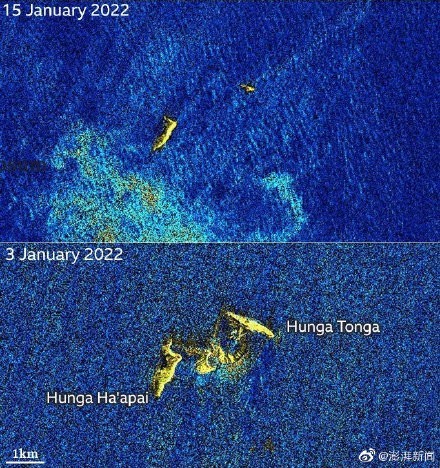 汤加火山爆发前后对比图曝光 初报告无大规模伤亡