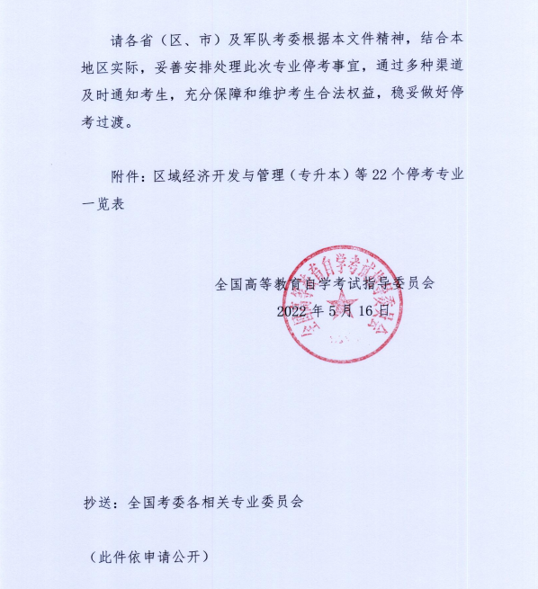 紧急通知！包括汉语言文学专科在内的22个专业停考！