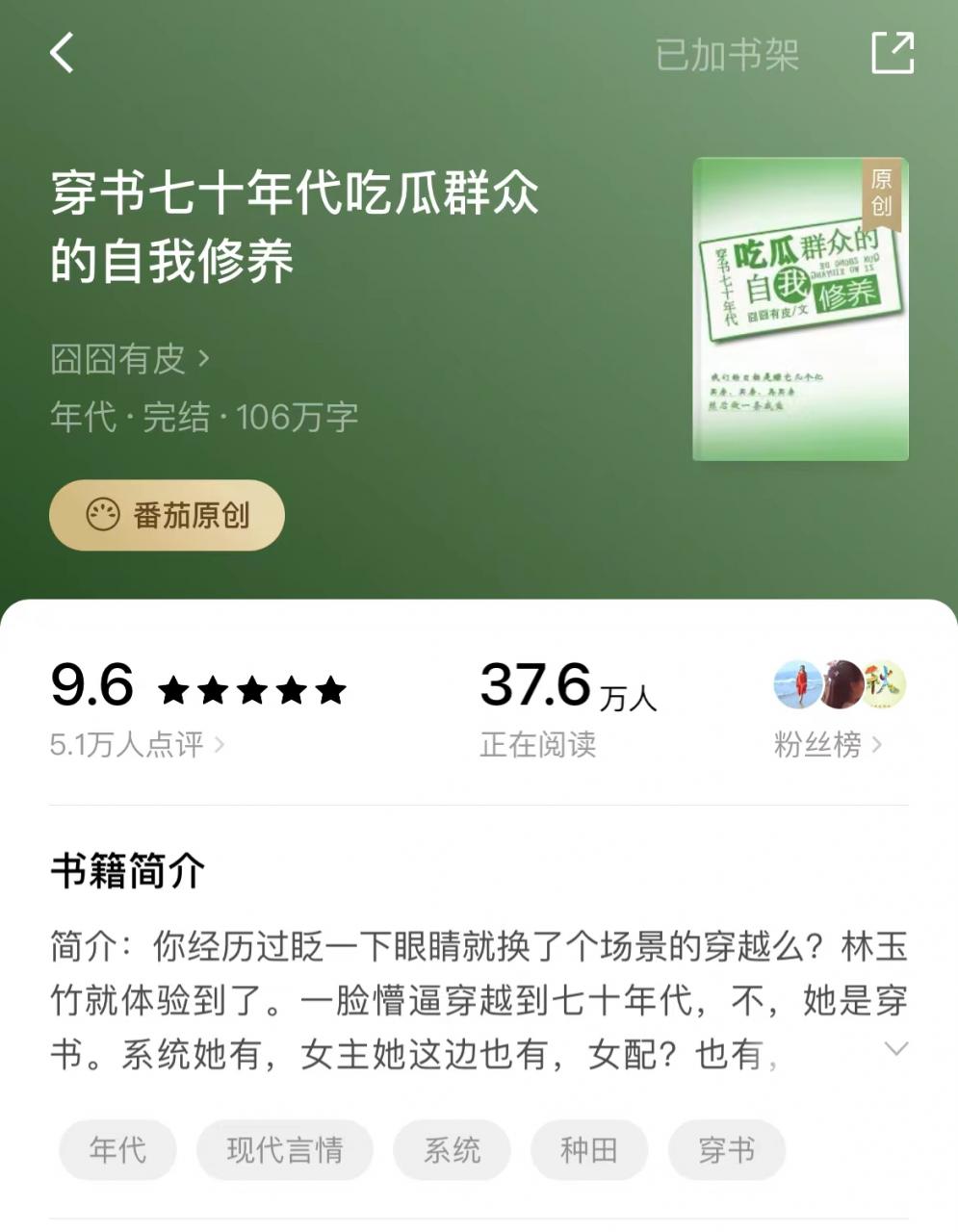 番茄小说40w人在追的已完结年代文